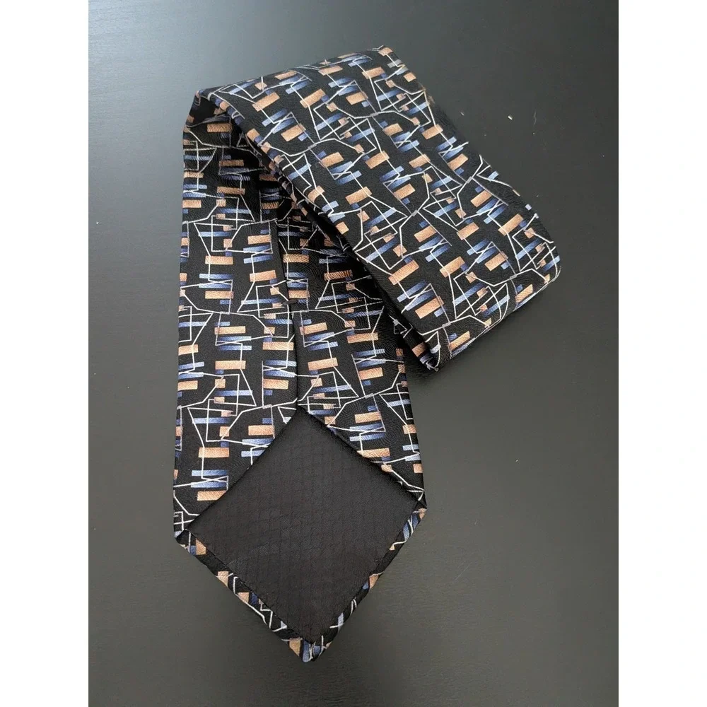 Vintage‎ Milano Abstract Silk Tie Necktie Black Multicolor 58